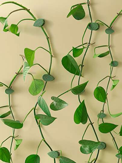 10pcs Leaf-Shaped Adhesive Green Plant Fixers, Climbing Wall Decor Accessories
