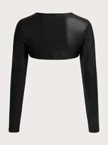 SHEIN ICON 素色超短款上衣不附胸罩 - 黑色 - 查看 2