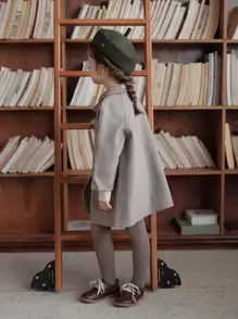 Young Girl Flap Detail Raglan Sleeve Overcoat - Grey - View 3