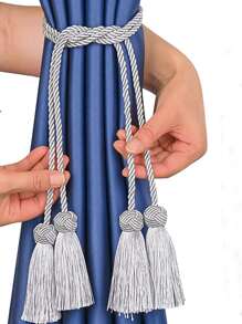 1入/2入組編織流蘇窗簾繫帶 - 灰色 - 查看 2