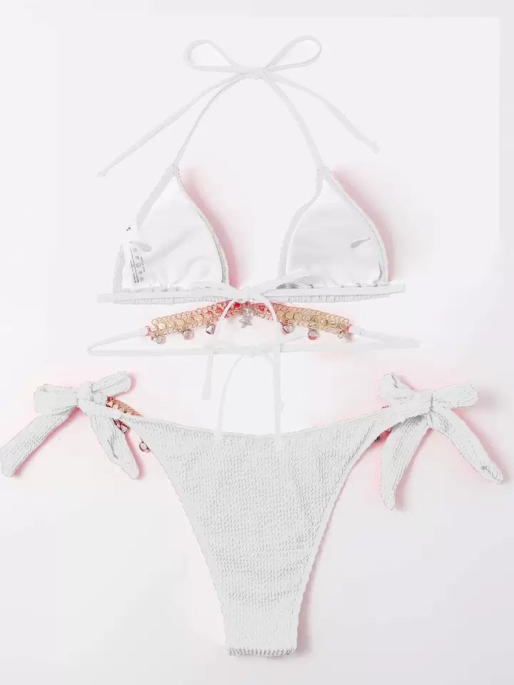 shein textured triangle tie side bikini