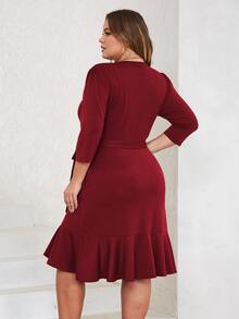 Vestido ribete con fruncido cruzado con nudo lateral - Burdeos - Ver 2