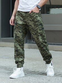 男士翻蓋口袋迷彩工裝褲