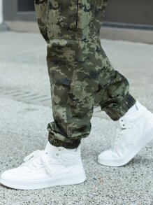 男士翻蓋口袋迷彩工裝褲