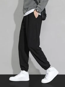 Men Slant Pocket Carrot Trousers - Black - View 5