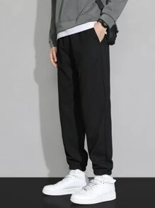 Men Slant Pocket Carrot Trousers - Black - View 6