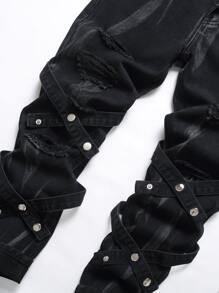 Quần Jeans Nam Dây Rách Crisscross Decor - màu đen - Xem 6