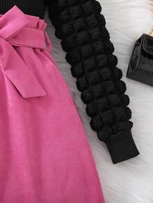 Tween Girl心形印花莫克領t恤和皺褶紙袋腰裙 - 彩色 - 查看 3