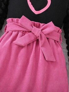 Tween Girl心形印花莫克領t恤和皺褶紙袋腰裙 - 彩色 - 查看 4