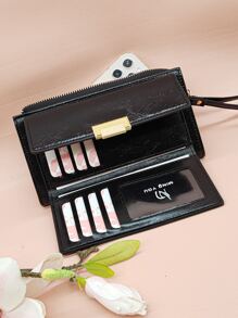 MINGYOU Minimalist Metal Decor Phone Wallet - Black - View 8