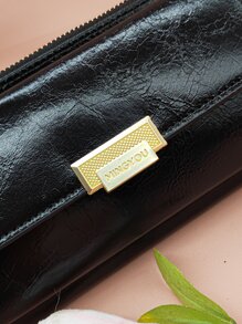 MINGYOU Minimalist Metal Decor Phone Wallet - Black - View 7