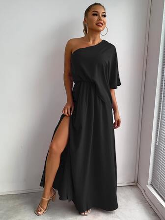 Joyfunear One Shoulder Split Thigh Formal Dress