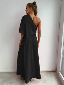 Joyfunear 單肩高衩連衣裙 - 黑色 - 查看 2