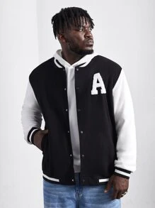 Manfinity Áo khoác Nam Nút phía trước Khối Màu Lá thư Giải trí - màu đen - Xem 1