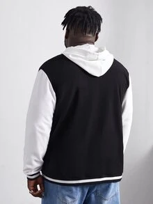 Manfinity Áo khoác Nam Nút phía trước Khối Màu Lá thư Giải trí - màu đen - Xem 2