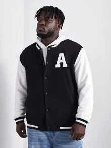 Manfinity Áo khoác Nam Nút phía trước Khối Màu Lá thư Giải trí - màu đen - Xem 4