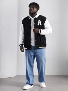 Manfinity Áo khoác Nam Nút phía trước Khối Màu Lá thư Giải trí - màu đen - Xem 6