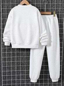 SHEIN Boys Letter Patched Detail Drop Shoulder Sweatshirt & Joggers - White - View 2