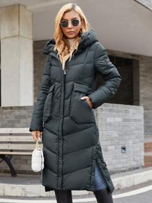 GASMAN Casual Women Padded Coat With Button, Pockets And Zipper, Solid Color Winter Coat
