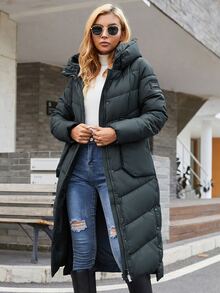 GASMAN Casual Women Padded Coat With Button, Pockets And Zipper, Solid Color Winter Coat