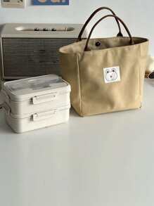 Bear Patch Decor Lunch Bag - Khaki - View 2
