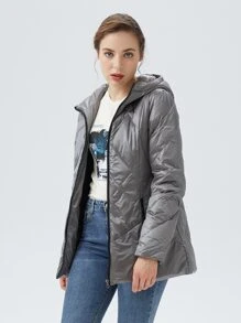 Abrigo con cremallera con capucha guateado - Gris - Ver 2
