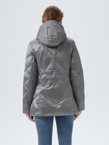 Abrigo con cremallera con capucha guateado - Gris - Ver 3