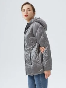 Abrigo con cremallera con capucha guateado - Gris - Ver 6