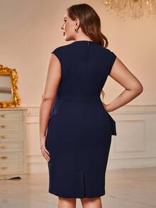 CurvySweet Plus Solid Ruffle Hem Bodycon Dress - Navy Blue - View 2