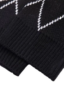 Cárdigan con corazón & con patrón de rombo de hombros caídos - Negro - Ver 3