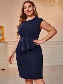 CurvySweet Plus Solid Ruffle Hem Bodycon Dress - Navy Blue - View 3