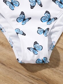 Tween Girl Random Butterfly Print Ruffle Trim One Piece Swimsuit