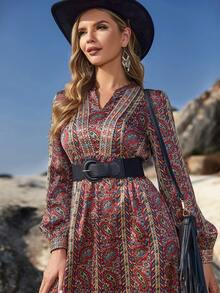 花和佩斯利圖案燈籠袖洋裝不附腰帶