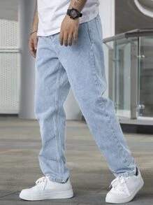 Men Plus Light Wash Tapered Jeans - Light Wash - View 1