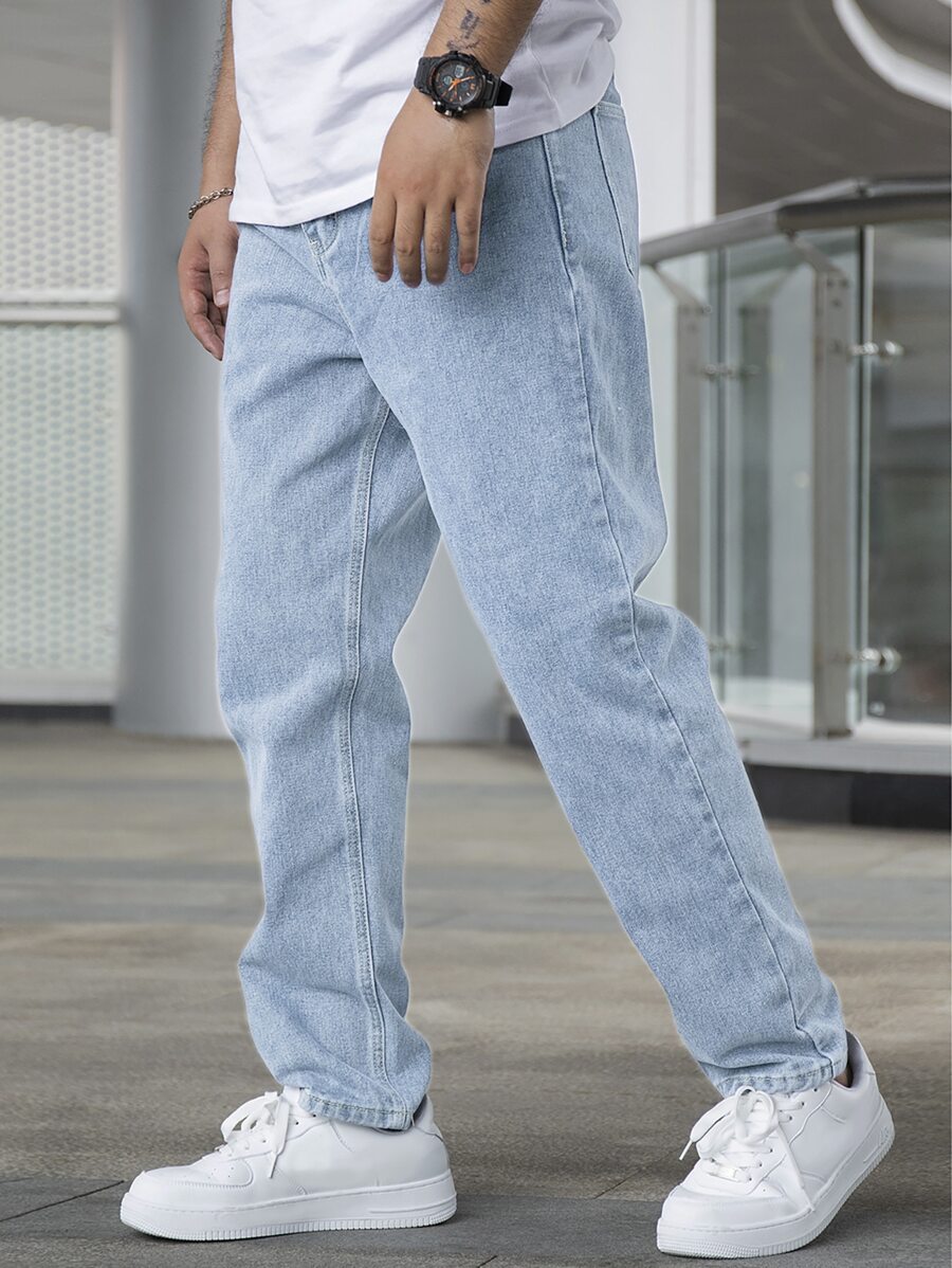 Men Plus Light Wash Tapered Jeans - Light Wash - View 1