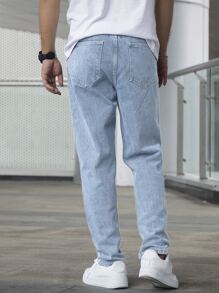 Men Plus Light Wash Tapered Jeans - Light Wash - View 2