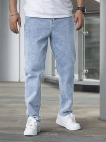 Men Plus Light Wash Tapered Jeans - Light Wash - View 7