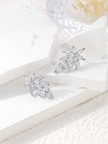 Cubic Zirconia Flower Stud Earrings - Silver - View 3