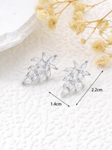 Cubic Zirconia Flower Stud Earrings - Silver - View 4
