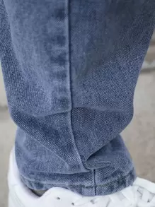 男士斜口袋直筒牛仔褲 - 中等水洗藍 - 查看 4