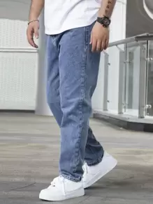 男士斜口袋直筒牛仔褲 - 中等水洗藍 - 查看 5