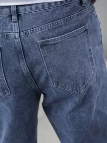 男士斜口袋直筒牛仔褲 - 中等水洗藍 - 查看 7