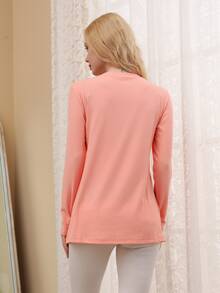 Maternity V-neck Half Button Peplum Top - Coral Orange - View 2