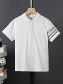 Boys Striped Print Polo Shirt - White - View 1