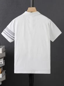Boys Striped Print Polo Shirt - White - View 2