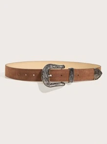 花朵纹理带扣西部牛仔风腰带，适合外套和连衣裙，波西米亚风万圣节 - 棕色 - 查看 2