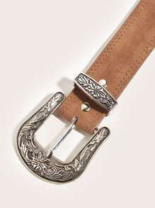 花朵纹理带扣西部牛仔风腰带，适合外套和连衣裙，波西米亚风万圣节 - 棕色 - 查看 4