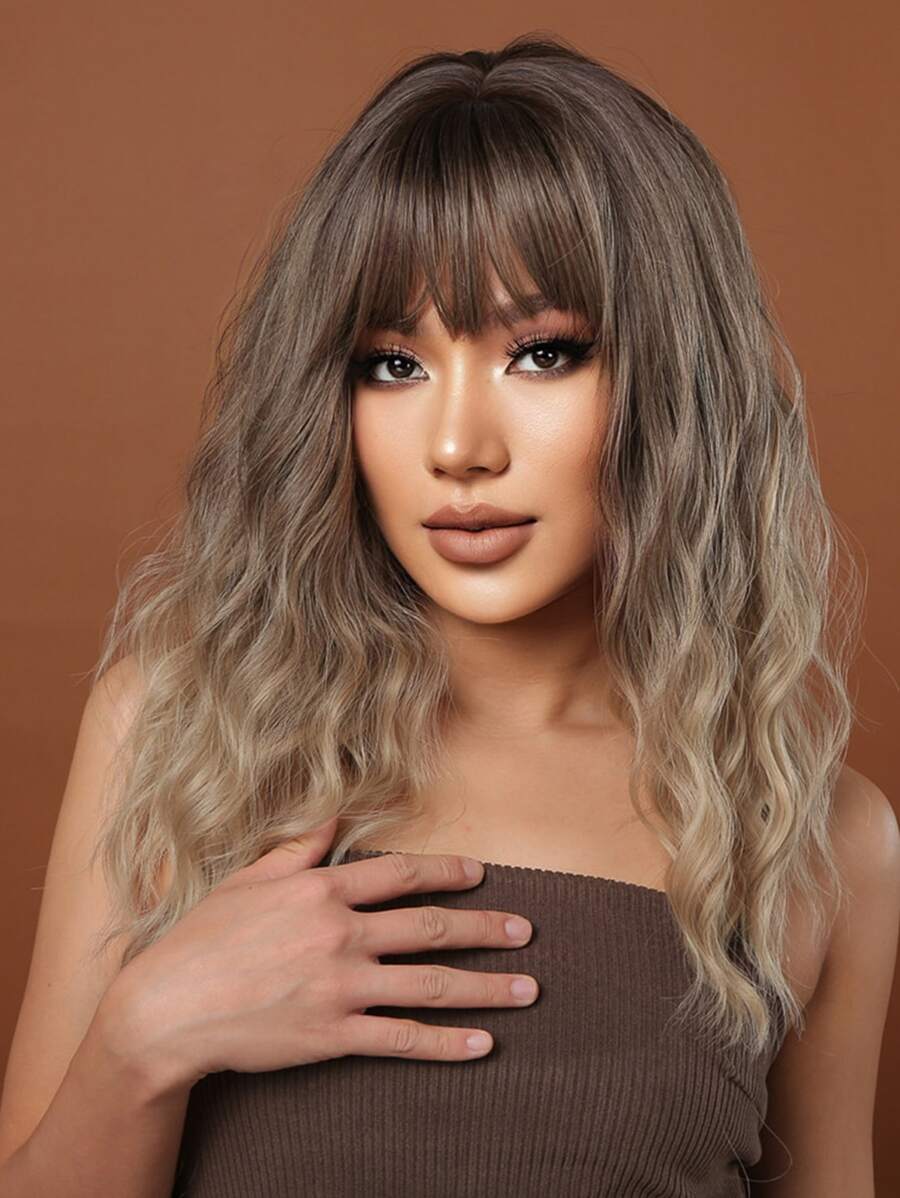 HAIRCUBE 18 Inch Nâu Gradient Màu Nổ Dài Trung Bình Xoăn Đẹp Phong Cách Hàng Ngày Tổng Hợp Bộ Tóc Giả Dành Cho Nữ - Nhiều màu - Xem 1