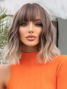 14 英寸多色（脏橙色、红色）波浪假发漂亮时尚女士假发渐变棕色金色假发女士短卷发假发带刘海合成耐热假发时尚假发适合日常生活。