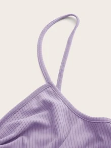 SHEIN ICON 前扭結蕾絲拼接吊帶上衣 - 紫丁香色 - 查看 3